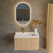 MONDIAZ KURVE-DLUX Meuble de salle de bains 75 cm avec module 25 R couleur Oak avec 1 tiroir et 1 porte. Lavabo GRUNNE gauche 1 trou de robinet couleur Frappe. SW1137317