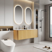 Royal Plaza Terra Ensemble meuble de salle de bains - 140x46.2x46cm - vasque en solid surface blanc mat - 2 vasques - 2 trous de robinet - 4 tiroirs - sandwood (chêne clair) SW1447040