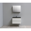 Basic Bella Meuble salle de bains avec lavabo acrylique Noir avec armoire toilette 2 portes gris 80x55x46cm 1 trou de robinet Blanc brillant SW491903