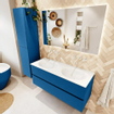 Mondiaz VICA ensemble de meuble de salle de bain - 120cm - meuble sous-vasque jeans - 2 tiroirs - lavabo moon double - sans trous de robinet - couleur talc - miroir LED - version XL 60cm de haut SW1092140