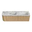 MONDIAZ KURVE-DLUX 155cm Meuble salle de bain avec module 25 G - couleur Oak - 2 tiroirs - 1 porte - vasque LEAF double / droite - 2 trous de robinet - couleur Glace SW1137958