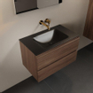 Mondiaz AIVY Ensemble de meuble - 80x45x50cm - 0 trous de robinet - 1 vasque Urban Solid surface - Centre - 2 tiroirs - avec miroir - Melamine Mocha SW892092