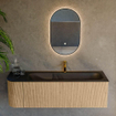 MONDIAZ KURVE 145cm Meuble salle de bain avec module 25 G - couleur Oak - 1 tiroir - 1 porte - vasque BIG LARGE droite - 1 trou de robinet - Urban SW1138412