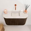 Mondiaz JOYA-DLUX 63.2cm toiletmeubel - ronding links en rechts kleur Walnut - Wastafel FAYE positie Midden Zonder kraangat kleur Ostra. SW1422690