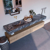 Mondiaz ALAN-DLUX Ensemble de meuble - 200cm - meuble Washed Oak mat - 2 tiroirs - Lavabo Cloud Lava suspendu - vasque Gauche - 0 trous de robinet SW808961