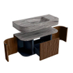 MONDIAZ THOR-DLUX 100cm badmeubel ronding links + rechts kleur Walnut met 1 lade en 2 deuren. Vrijhangende wastafel CLOUD Midden 1 kraangat kleur Sombra. SW1467616