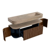MONDIAZ THOR-DLUX 140cm meuble de salle de bains arrondi gauche + droite couleur Walnut avec 1 tiroir et 2 portes. Vasque suspendue CLOUD droite sans trou de robinet couleur Arena. SW1464457