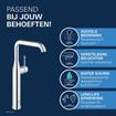 GROHE Essence New Robinet lavabo rehaussé 1 trou XL size avec bec haut et tournant et corps lisse EcoJoy cartouche 28mm chrome 0442578