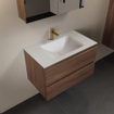Mondiaz AIVY Ensemble de meuble - 80x45x50cm - 1 trou de robinet - 1 vasque Urban Solid surface - Centre - 2 tiroirs - avec armoire de toilette - Melamine Mocha SW892143