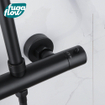 FugaFlow Efficiente Sobrado ensemble de douche à effet pluie avec thermostat douche de tête 30cm douchette à main 3 positions noir 110cm SW1123804