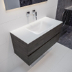 MONDIAZ VICA Ensemble de meuble salle de bain - 100cm - 2 tiroirs - lavabo Cloud au centre - 0 trou de robinet - solid surface marron foncé SW409903