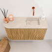 Mondiaz JOYA-DLUX 71.6cm toiletmeubel - ronding links kleur Oak - Wastafel FAYE positie Rechts Zonder kraangat kleur Frappe. SW1421975