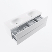 MONDIAZ VICA meuble sous lavabo 150cm Talc 2 tiroirs. Lavabo MOON double 2 trous de robinet, couleur Talc. SW1381872