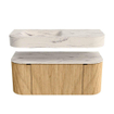 MONDIAZ THOR-DLUX 110cm badmeubel ronding links + rechts kleur Oak met 1 lade en 2 deuren. Vrijhangende wastafel CLOUD Links 1 kraangat kleur Nata. SW1462934