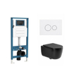 QeramiQ Dely Swirl Toiletset - inbouwreservoir Qeramiq Flush - slim zitting - kunststof glans witte bedieningsplaat - ronde knoppen - mat zwart SW1578305