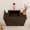 Mondiaz JOYA 50cm toiletmeubel - kleur Walnut - Wastafel FAYE positie Links Zonder kraangat kleur Urban. SW1421395