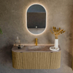 MONDIAZ KURVE-DLUX Meuble de salle de bains 110cm arrondi Gauche + Droite couleur Dusk avec 1 tiroir et 2 portes. Lavabo CLOUD Central 1 trou de robinet Oza. SW1432960