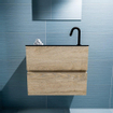 MONDIAZ ADA Toiletmeubel - 60x30x50cm - 1 kraangat - 2 lades - washed oak mat - wasbak rechts - Solid surface - Zwart SW473128
