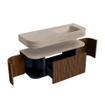 MONDIAZ THOR-DLUX 120cm meuble de salle de bains arrondi gauche + droite couleur Walnut avec 1 tiroir et 2 portes. Vasque suspendue CLOUD Droite 1 trou de robinet couleur Saba. SW1463459