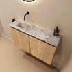 MONDIAZ TURE-DLUX Meuble toilette - 80cm - Washed Oak - EDEN - vasque Glace - position gauche - sans trou de robinet SW1105225