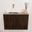 Mondiaz JOYA-DLUX 60cm toiletmeubel - kleur Walnut - Wastafel FAYE positie Links Zonder kraangat kleur Oza. SW1424563