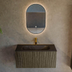 Mondiaz KURVE Ensemble meuble de salle de bains - 90x46x40cm - 1 tiroir - vasque solid surface - centre - 1 trou de robinet - Shadow SW1414186