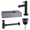 FugaFlow Eccelente Pietra ensemble lavabo - 40x22x8cm - 1 trou de robinet - robinet de lavabo noir mat - béton SW1469215