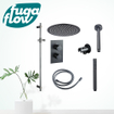 FugaFlow Eccelente Sobrado Ensemble de douche pluie encastrable - thermostatique - bras plafond - barre curseur - pommeau 25cm - douchette stick - Gunmetal SW1124059