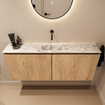 MONDIAZ TURE-DLUX meuble WC 120 cm Washed Oak. Lavabo EDEN Glace position milieu. Sans trou de robinet. SW1103602