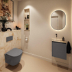 MONDIAZ TURE-DLUX Meuble toilette - 40cm - Dark Grey - EDEN - vasque Frappe - position gauche - sans trou de robinet SW1102733