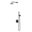 IVY Bond Regendoucheset - inbouw - 2-weg stop-omstel - 40cm wandarm - 20cm slim hoofddouche rond - houder met uitlaat - 150cm doucheslang - staafmodel handdouche - Mat zwart PED SW1033039
