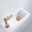 FugaFlow Efficiente Pietra Ensemble de fontaine - 37,5x18,5x9cm - céramique - trou de robinet à gauche - robinet de fontaine en laiton brossé - bouchon de vidange - siphon abaissé - Blanc mat SW1442315
