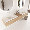 Mondiaz BUKLA Ensemble de meuble salle de bain - 200x45x34cm - 0 trous de robinet - 2 lavabos solid surface - Talc - sans poignée - 3 tiroirs - Mélamine - Chêne blanchi SW704752