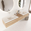 Mondiaz bukla ensemble de meubles de bain 200x45x34cm 0 robinetterie 2 lavabos surface solide talc sans poignée 3 tiroirs avec fermeture douce mélamine chêne lavé SW704752