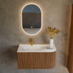 MONDIAZ KURVE 85cm Meuble salle de bain avec module 25 D - couleur Walnut - 1 tiroir - 1 porte - vasque CLOUD gauche - 1 trou de robinet - Talc SW1138234