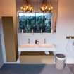 Mondiaz ALAN-DLUX Ensemble de meuble - 120cm - meuble Oro mat - 1 tiroir - Lavabo Cloud Ostra suspendu - vasque Gauche et droite - 2 trous de robinet SW807587
