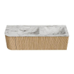 MONDIAZ KURVE-DLUX 145cm Meuble salle de bain avec module 25 G - couleur Oak - 1 tiroir - 1 porte - vasque LEAF double / droite - 2 trous de robinet - couleur Glace SW1137972