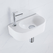 QeramiQ Fuente Ensemble de lavabo - 40x21.5x12cm - gauche - lisse - demi-rond - 1 trou de robinet - céramique - robinet de lavabo chrome - bouchon de vidange - siphon réduit - blanc mat SW1232784