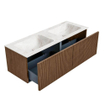 MONDIAZ KURVE-DLUX 130cm Meuble salle de bain - couleur Walnut - 2 tiroirs - vasque LEAF double - sans trou de robinet - couleur Frappe SW1137478