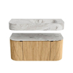 MONDIAZ THOR-DLUX 100cm badmeubel ronding links + rechts kleur Oak met 1 lade en 2 deuren. Vrijhangende wastafel CLOUD Rechts 1 kraangat kleur Glace. SW1467306