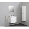 Basic Bella Meuble salle de bains avec lavabo céramique Blanc 60x55x46cm 1 trou de robinet avec miroir et éclairage Blanc brillant SW491766