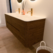 Mondiaz CIRO-DLUX Ensemble de meubles de salle de bains - 140x45x50cm - lavabo en solid surface Opalo - 2 vasques double - 2 trous de robinet - 4 tiroirs - Dusk SW1532960