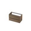 INK Wastafelonderkast - 90x45x52cm - 2 lades - greeploos - met houten keerlijst - MFC - Zuiver eiken SW439253