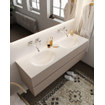 Mondiaz VICA ensemble de meuble de salle de bain - 150cm - meuble sous-vasque fumée - 2 tiroirs - lavabo lune double - sans trou de robinet version XL 60cm de haut SW1090031