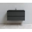 Basic Bella Meuble salle de bains avec lavabo acrylique Noir 100x55x46cm 1 trou de robinet Anthracite mat SW491738
