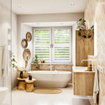 MONDIAZ VICA meuble sous lavabo 100cm Chêne blanchi 2 tiroirs. Lavabo MOON gauche sans trou de robinet, couleur Talc. SW1381851
