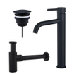 Fortifura Calvi Kit mitigeur lavabo - robinet rehaussé - bonde nonobturable - siphon design - Noir mat SW911742