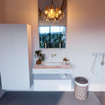 Mondiaz ALAN-DLUX Ensemble de meuble - 90cm - meuble Talc mat - 1 tiroir - Lavabo Cloud Opalo suspendu - vasque Centre - 0 trous de robinet SW806179