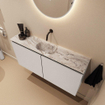 MONDIAZ TURE-DLUX Meuble toilette - 100cm - Linen - EDEN - vasque Glace - position centrale - sans trou de robinet SW1103361