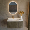 Mondiaz KURVE Ensemble de meuble de salle de bains - 85x46x40cm - 1 tiroir - 1 porte - lavabo solid surface - gauche - 1 trou de robinet - Shadow SW1414204